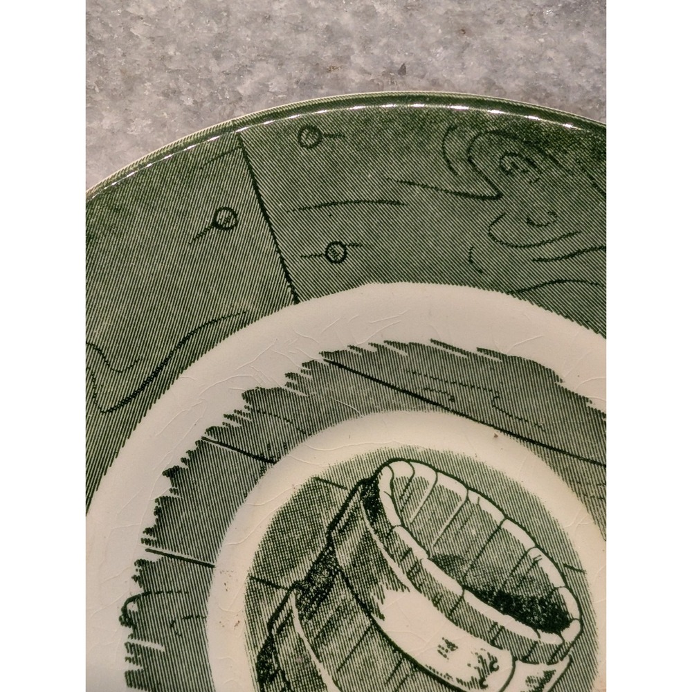 Vintage Royal China Colonial Homestead Green Water Bucket Plate‎ & Small Dish - Picture 8 of 13